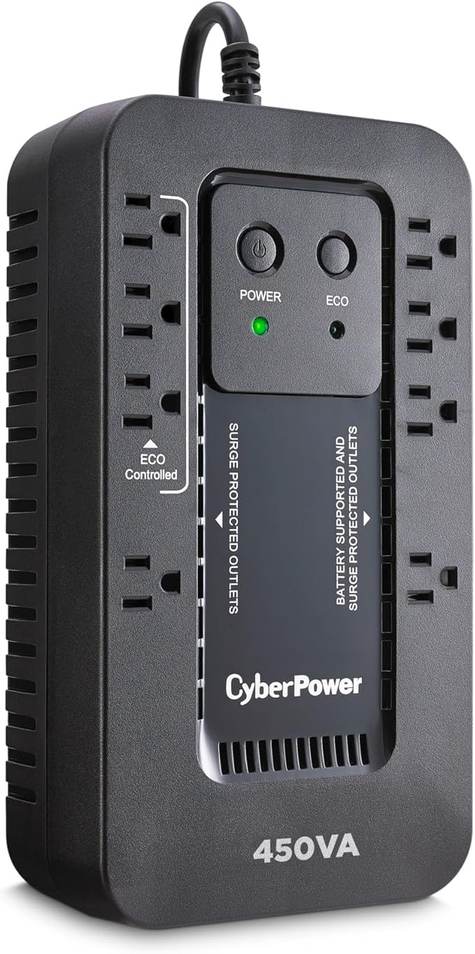 CyberPower EC450G Ecologic Battery Backup & Surge Protector UPS System, 450VA/260W, 8 Outlets, ECO Mode, Compact Uninterruptible Power Supply