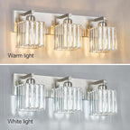 FDPBY Modern Vanity Light 3-Lights Brushed Nickel Vanity Light Crystal Bathroom Wall Light Bathroom Light Fixtures