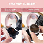 Single Serve Coffee Maker,Fast Brew in 2 minutes,Stylish＆Compact Design,MINI Q 2 IN 1 Coffee Machines for K*cup Capsules & Ground Coffee, Pink Coffee maker