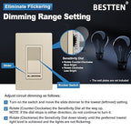 BESTTEN 5 Pack Matte Champagne Gold Dimmer Light Switch, Single Pole or 3-Way, Compatible with Dimmable LED, CFL, Incandescent and Halogen Bulb, 120VAC, Signature Collection, UL Listed