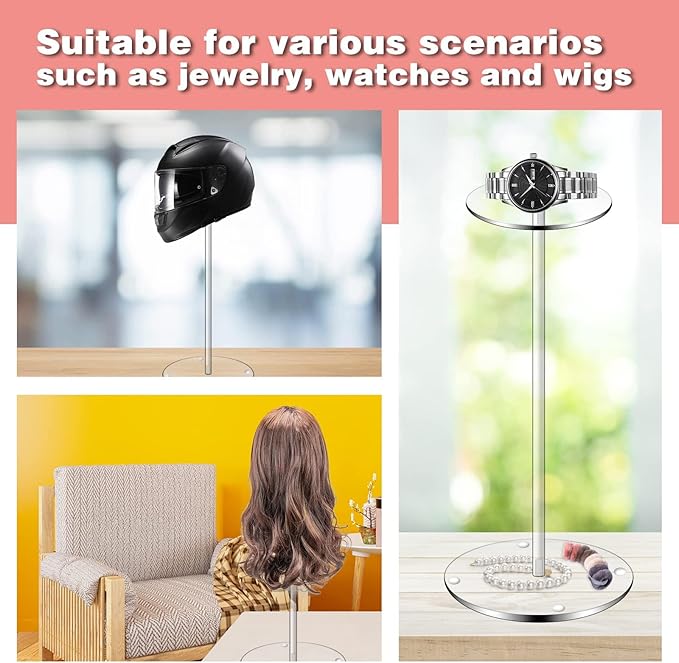 Hdkwby Acrylic Hat Display Stand 4 Pack- Thickened Base for Helmet, Wig - Multi-Use for Perfumery, Watch, Glass, Jewelry Collectibles - Home, Office, Retail, Salons, Hotels, Malls ( 11.8Inch Height)