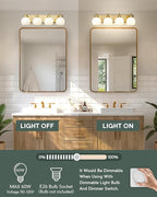 METWET Bathroom Light Fixtures, 4 Light Brushed Gold Vanity Light, 26 Inch Modern Wall Sconces with Globe Milk White Glass Shade, Vanity Lighting Fixtures Over Mirror, VL195-BG-ML-4