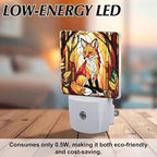 PODMemory Fox Stained Glass Night Lights Plug into Wall for Room, Fox Night Light LED for Bedroom
