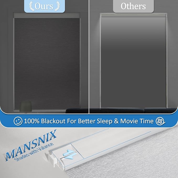 MANSNIX Smart Motorized Blinds with Remote, Cordless No-Drill Automatic Roller Shades, Blackout Electric Blind for Windows, Grey, 48.5 x 72