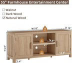 Joaxswe Farmhouse 55" Entertainment Center, Natural Oak Tv Stand with Adjustable Shelves & 2 Door Storage,Wood Media Console Cabinet for TVs Up to 65 inches, Rustic Tv Stands for Living Room,Bedroom