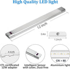 WOBANE Under Counter Lighting, Under Desk Light Bar, Hand Wave Activated, 12 inch Dimmable Panel, Super Bright Aluminum Strip Light for Kitchen,Shelf,Cupboard,Closet,Workbench,Cabinet,6000K White