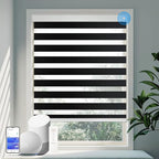 COOLWINDS Motorized Zebra Blinds for Windows Cordless Electric Curtains with Remote Control Blackout Shades Custom Smart Blinds Compatible with Alexa Google Home(Light Filtering Black,W34 X 72in)