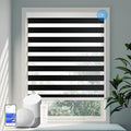 COOLWINDS Motorized Zebra Blinds for Windows Cordless Electric Curtains with Remote Control Blackout Shades Custom Smart Blinds Compatible with Alexa Google Home(Light Filtering Black,W47 X 72in)