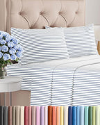 Full Size 4 Piece Sheet Set - Comfy Breathable & Cooling Bed Sheets Set - Hotel Luxury Bedding for Women, Men, Kids, Teens, Boys & Girls - Deep Pockets, Soft, Wrinkle Free - Oeko-Tex - Blue Stripes 2
