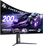 Amzfast 34 Inch 200Hz UltraWide Curved WQHD 3440x1440 Gaming Monitor, 1ms G-SYNC Compatible, 1500R, PIP/PBP, 131% sRGB, 96% DCI-P3, Height Adjustable,TÜV Rheinland, HDMI 2.1 x 2 & DP 1.4 x 1, AMZG34C8