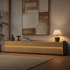 POVISON 95" Fully Assembled Mid Century Modern TV Stand with LED Lights, Extra Long Media Console with 6 Drawers, Luxury Wood Slatted Entertainment Center for 85 90 100 Inch TV