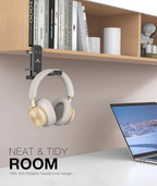 APPHOME New Foldable Headphone Stand Hanger Holder Aluminum Headset Soundbar Stand Clamp Hook Under Desk Space Save Mount, Universal Fit Gaming Headphones, Black