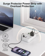 Beeiker 6 USB(2 USB C) Surge Protector Power Strip- 10 Ft Extension Cord with 24W USB Charging Station and 4 Outlets, Long Flat Extension Cord with Multiple Outlets for Travel Home Office Dorm White
