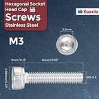 Kozelo 50pcs Socket Head Cap Screws - [M3-0.5 x 14mm] 304 Stainless Steel Allen Socket Drive for Electrical Motor 3D Printing Fan Engine Replacement Use, Silver