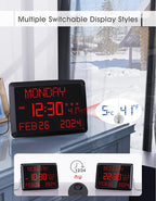 Digital Clock Large Display 11.5", Calendar Clock with Date,Time,Day of Week,Temperature,2 USB Chargers,3 Alarms,5Dimmer& 12/24H,Wall clock/Desk clock for Seniors,Dementia,Memory Loss,Impaired Vision