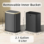 8L/2.1 Gal Small Bathroom Trash Can with Lid, Swing-Top Rectangular Waste Bin, Stainless Steel Garbage Can for Home, Office, Toilet, Bedroom, Living Room (Titanium Black)