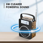 JEUJUG Radio Portable AM FM Digital Radios Clock Radio with Bluetooth 5 Watts Loud Speaker Rechargeable AM FM Radios Plug in Wall Battery Operated Best Reception for Home Outdoor Great Retro