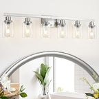 DIKAIDA Bathroom Vanity Light, 6-Light Nickel Modern Matte Wall Sconce Lighting with Clear Glass Shade, Wall Lights,Bath Vintage Wall Mounted Lamps for Mirror Bedroom Living Room