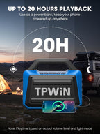 TPWIN Portable Bluetooth Speakers Loud - Wireless Speaker 80W Peak, Light Show, 20H Playtime, Strong Bass, BT 5.3, TWS, IPX6 Waterproof for Outdoor Travel Beach Camping - Blue