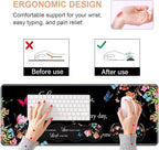 Ergonomic Keyboard Wrist Rest & Mouse Pad Wrist Rest Set,Large XXL Gaming Desk Mat 31.5"x 11.8" with Non-Slip Base, Memory Foam,Easy Typing Pain Relief for Home & Office,Floral Quote Live Laugh Love