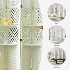 Svimi Room Divider with Shelves, 68.9inch Wood Carved and Louvered Wall Divider Freestanding, 4 Panels Folding Partition Screen for Bedroom Home Office (White)
