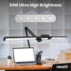 Neatfi LED Desk Lamp, Dimmable Desk Light with 360 SMD LEDs, 30W, CRI 95, Adjustable Color Temperature, Task Lamp for Home, Office, and Workbench (CCT, Black, 41 Inches)