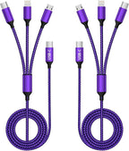 USB C Multi Charging Cable, (2 Pack 4FT), 3 in 1 Charging Cable Nylon Braided Universal Charger Cable with Type-C, Micro USB,IP Port for iPhone16/15 Series/Cell Phones & Pads and Other Devices-Purple