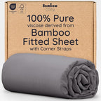 Bambaw 100% Viscose Derived from Bamboo Fitted Sheet Twin Size, 15’’ Deep Pocket, Twin Fitted Sheet Cooling with Corner Straps (Dark Gray)