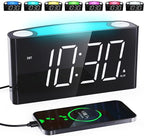 Mesqool Digital Alarm Clock for Bedroom, 7.5" Big Display, 7-Color Night Light,USB & Type C Charger, Dimmer,12/24 H,Plug-in Easy to Set Alarm Clock for Teens, Kids, Heavy Sleepers