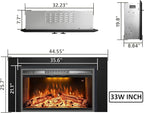 Velaychimny 45" W x 25" H Electric Fireplace Insert with Metal Trim Kit, Adjustable Flame, Fire Crackling Sound, Top Light Colors, Timer, Glass Door & Mesh Screen, Black