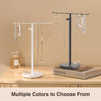 Josmimic Black Necklace Holder Jewelry Organizer Stand – Adjustable Height T‑Bar Jewelry Display with Dark Gray Marble Base, Necklace & Bracelet Holder, Countertop Jewelry Rack
