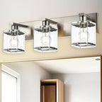 WINSHEN 3-Lights Bathroom Wall Light Fixtures E26 Bulb Base, Brushed Nickel Vanity Lighting Fixtures Over Mirror with Clear Glass Shades for Living Room Hallway Kitchen