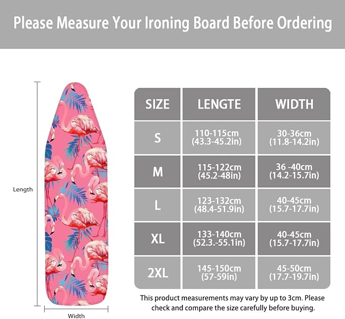 ZCFYGDX Flamingo Palm Leaf Print Ironing Board Covers (14 x 45 in) Hook & Loop Elastic Edge Easy to Install, Scorch Resistant,Lightweight & Breathable Anti-Slip & Wear-Resistant Home Size-S