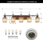 FDPBY Bathroom Vanity Lights 5-Light Sand Black Modern Crystal Vanity Light Fixtures Over Mirror Crystal Bathroom Vanity Lighting Fixtures