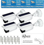 WALI Fake Dummy Camera, Solar Powered Fake Security Camera with LED Light, for Inside Outside Decoy Simulated Surveillance Security CCTV Dome Cameras with Warning Sticker (SOLTC-W4), 4 Packs, White