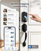 Veise VE027-H Built-in Wi-Fi Fingerprint Smart Deadbolt Lock with Handleset, App Remote & Voice Control, Keyless Entry Front Door Lock Set, Touchscreen Keypad, Auto-Lock, Easy Setup, Matte Black