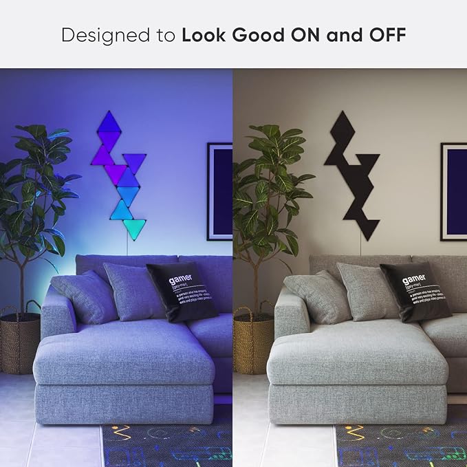 Nanoleaf Shapes Black Triangle LED Wall Lights, Smart RGBW Gaming Lights for Room & Modern Decor, 16M+ Colors with Music Sync, Works with Alexa & Google Assistant, DIY Wall Art (9-Pack Smarter Kit)