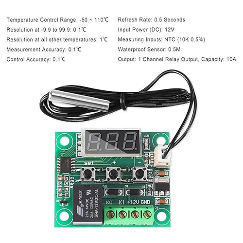 6PCS Temperature Controller Module XH-W1209 LCD Display Digital Thermostat Module with Waterproof NTC Probe -50~110℃ DC 12V Electronic Temp Control Module Switch