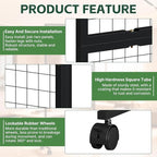 Maeklon 3 Pack Grid Wall Panel Rack, 3x6 Ft Metal Gridwall Display Stand with T-Base Wheels, Heavy-Duty Mobile Freestanding Racks with 20 Grid Hooks, for Retail Store, Craft Show, Boutique, Black