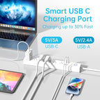 Power Strip Surge Protector with USB C Ports, AUOPLUS 6 Outlet and 4 USB Charger, 10FT Long Extension Cord Flat Plug(1250W/10A/2100J), Wall Mountable Overload Protection for Home Office Dorm