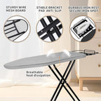 Ironing Board, 43x14 Inch Iron Board with Steam Rest, Heavy Duty Metal Frame Legs Ironing Table with Heat Resistant Cover Mat, Foldable Full Size Hanger Ironing Stand (Grey, 52" L x 14" W x 34.6" H)