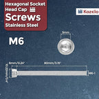 Kozelo 20pcs Socket Head Cap Screws - [M6-1 x 80mm] 304 Stainless Steel Allen Socket Drive for Electrical Motor 3D Printing Fan Engine Replacement Use, Silver