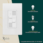TOPGREENER Kalide Dual Load Dimmer Light Switch, Double LED Dimmer Switch, Full Range Dimming, Single Pole, 120VAC, 60Hz, 200W LED/CFL, Neutral Wire Not Required, TGDDS-W, White