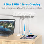 TROND Surge Protector Power Strip with USB, Ultra Thin Flat Plug 15ft Long Extension Cord 1625W, 3 USB A & 1 Type C, 4 AC Outlets 1440J Surge Protection for Wall Mount for Home Office Dorm Room, White