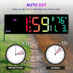 Soobest 14.2" Large Display Digital Wall Clock with Date Day of Week Temp Timer, Electric 8-in-1 Color Changing Big LED Clock for Elderly Seniors, Auto DST, Remote Control for Living Room Home Gym