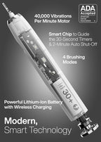 Aquasonic Vibe Series Ultra-Whitening Toothbrush – ADA Accepted Electric Toothbrush - 8 Brush Heads & Travel Case – 40,000 VPM Motor & Wireless Charging - 4 Modes w Smart Timer – Optic White