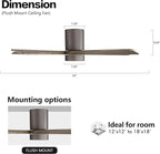WINGBO 54 Inch Flush Mount DC Ceiling Fan with Lights and Remote, 5 Reversible Carved Wood Blades, 6-Speed Noiseless DC Motor, Hugger Ceiling Fan in Graphite Finish with Gray Blades, ETL Listed