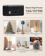 TREEWELL Remote Control Outlet Plug, 200FT Long Range Wireless Light Switch, Compact Design, 15A/1875W High-Power for Lamps, Lights, Household Appliances, FCC & ETL Listed