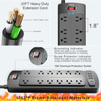 Power Strip, ALESTOR Surge Protector with 12 Outlets and 4 USB Ports(1 USB C Port), 20 Feet Extension Cord (1875W/15A), 2700 Joules, ETL Listed, Black