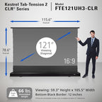 Elite Screens Kestrel Tab-Tension CLR, 121 inch 16:9, Ultra-Short Throw Ceiling Ambient Light Rejecting ALR Electric UST Floor-Rising Projection Motorized Front Projector Screen, FTE121UH3-CLR, Black